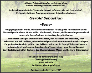 Traueranzeige von Gerald Sebastian von Thüringer Allgemeine, Thüringische Landeszeitung