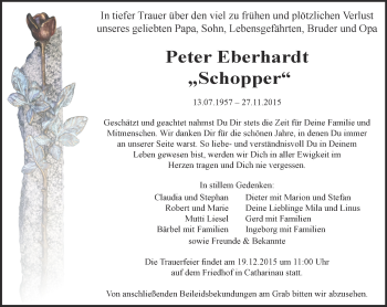 Traueranzeige von Peter Eberhardt von Ostthüringer Zeitung