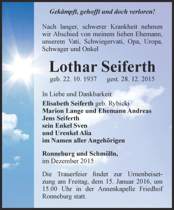 Traueranzeige von Lothar Seiferth