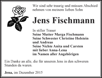 Traueranzeige von Jena Fischmann von Ostthüringer Zeitung, Thüringische Landeszeitung