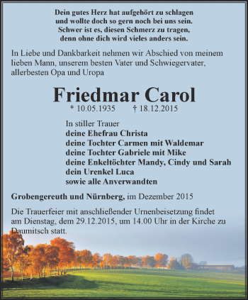 Traueranzeige von Friedmar Carol von Ostthüringer Zeitung