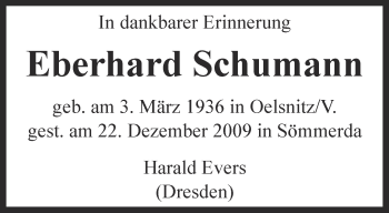 Traueranzeige von Eberhard Schumann von Thüringer Allgemeine