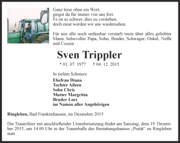 Traueranzeige von Sven Trippler von Thüringer Allgemeine