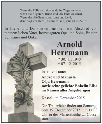 Traueranzeige von Arnold Herrmann von Thüringer Allgemeine