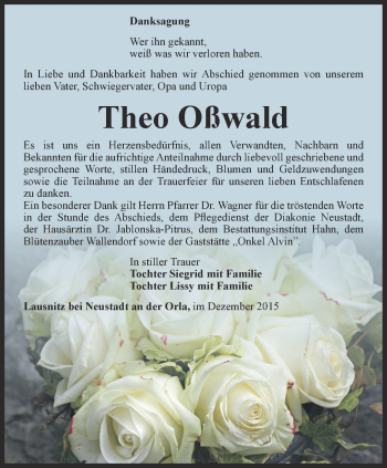 Traueranzeige von Theo Oßwald von Ostthüringer Zeitung