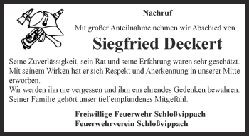 Traueranzeige von Siegfried Deckert von Thüringer Allgemeine