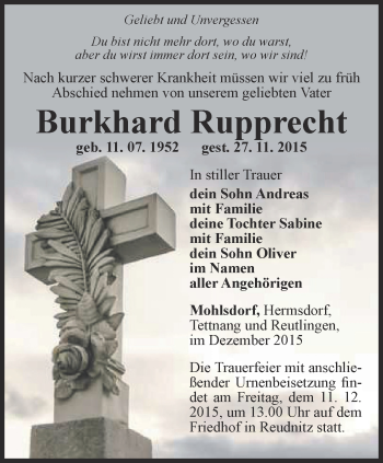 Traueranzeige von Burkhard Rupprecht von Ostthüringer Zeitung