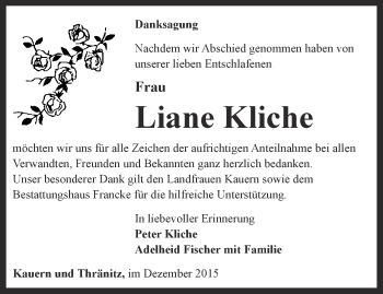 Traueranzeige von Liane Kliche