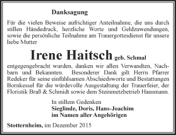 Traueranzeige von Irene Haitsch