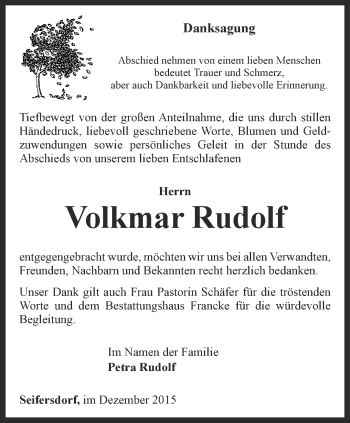 Traueranzeige von Volkmar Rudolf