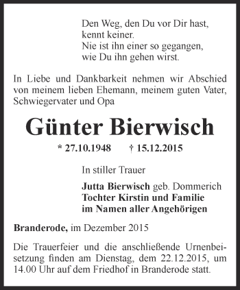 Traueranzeige von Günter Bierwisch von Thüringer Allgemeine