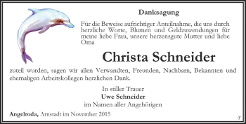 Traueranzeige von Christa Schneider von Thüringer Allgemeine