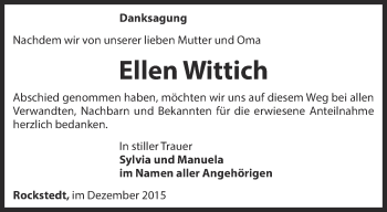 Traueranzeige von Ellen Wittich von Thüringer Allgemeine