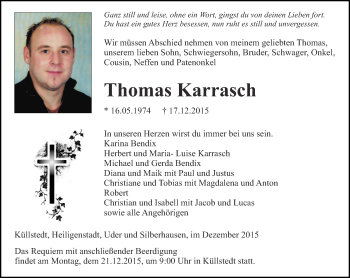 Traueranzeige von Thomas Karrasch von Thüringer Allgemeine, Thüringische Landeszeitung