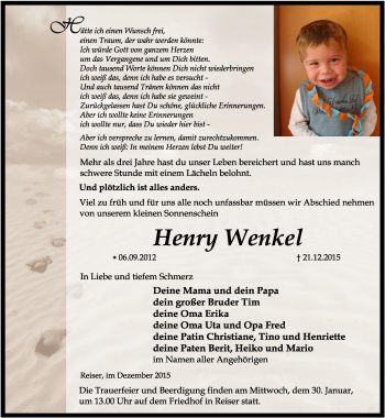 Traueranzeige von Henry Wenkel von Thüringer Allgemeine, Thüringische Landeszeitung