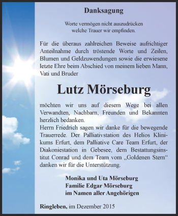 Traueranzeige von Lutz Mörseburg von Thüringer Allgemeine, Thüringische Landeszeitung