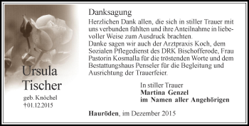 Traueranzeige von Ursula Tischer von Thüringer Allgemeine