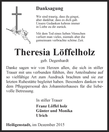 Traueranzeige von Theresia Löffelholz von Thüringer Allgemeine