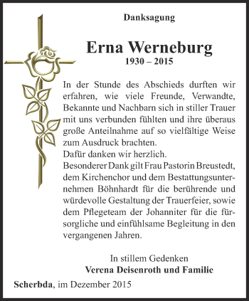 Traueranzeige von Erna Werneburg von Thüringer Allgemeine, Thüringische Landeszeitung