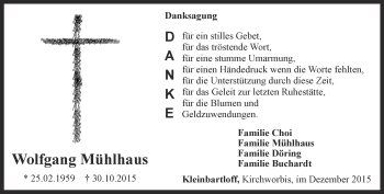 Traueranzeige von Wolfgang Mühlhaus von Thüringer Allgemeine