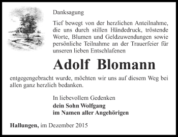 Traueranzeige von Adolf Blomann von Thüringer Allgemeine, Thüringische Landeszeitung