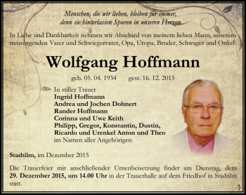 Traueranzeige von Wolfgang Hoffmann von Thüringer Allgemeine