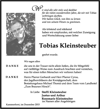 Traueranzeige von Tobias Kleinsteuber von Thüringer Allgemeine, Thüringische Landeszeitung