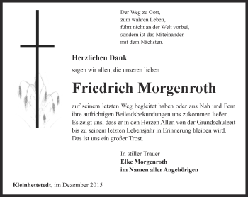 Traueranzeige von Friedrich Morgenroth von Thüringer Allgemeine