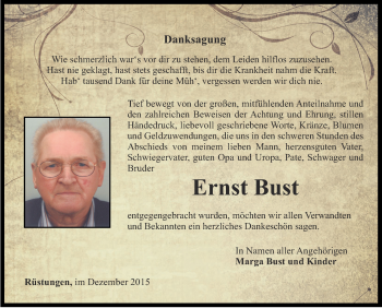 Traueranzeige von Ernst Bust von Thüringer Allgemeine