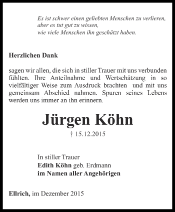Traueranzeige von Jürgen Köhn von Thüringer Allgemeine