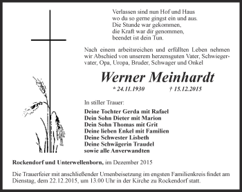 Traueranzeige von Werner Meinhardt von Ostthüringer Zeitung