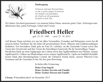 Traueranzeige von Friedbert Heller von Ostthüringer Zeitung