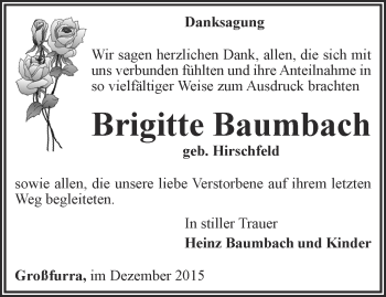 Traueranzeige von Brigitte Baumbach von Thüringer Allgemeine