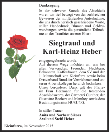Traueranzeige von Siegtraud und Karl-Heinz Heber von Thüringer Allgemeine