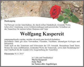 Traueranzeige von Wolfgang Kaspereit von Thüringer Allgemeine