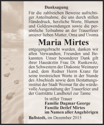 Traueranzeige von Maria Mirtes von Thüringer Allgemeine, Thüringische Landeszeitung