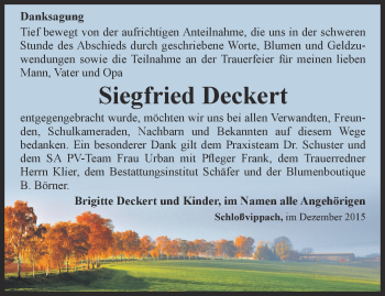 Traueranzeige von Siegfried Deckert von Thüringer Allgemeine