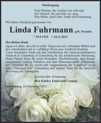 Traueranzeige von Linda Fuhrmann von Thüringer Allgemeine