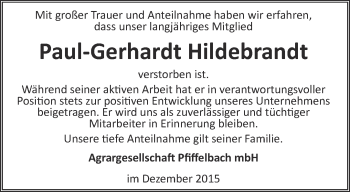 Traueranzeige von Paul-Gerhardt Hildebrandt von Thüringer Allgemeine