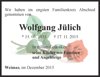 Traueranzeige von Wolfgang Jülich von Thüringer Allgemeine, Thüringische Landeszeitung