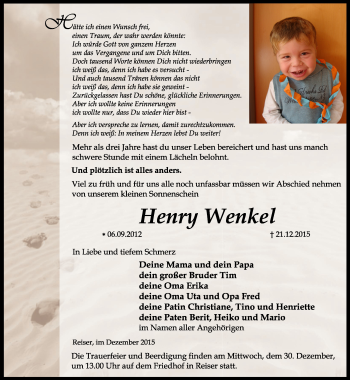 Traueranzeige von Henry Wenkel von Thüringer Allgemeine, Thüringische Landeszeitung