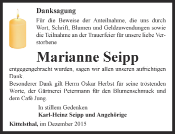Traueranzeige von Marianne Seipp von Thüringer Allgemeine, Thüringische Landeszeitung