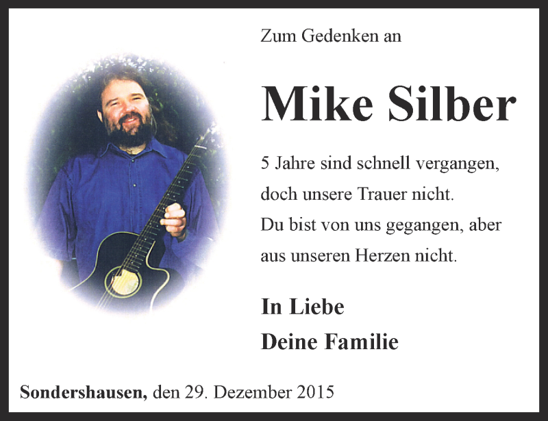  Traueranzeige für Mike Silber vom 29.12.2015 aus Thüringer Allgemeine