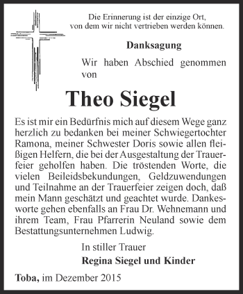 Traueranzeige von Theo Siegel von Thüringer Allgemeine