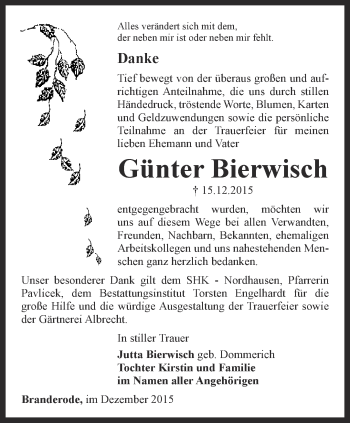 Traueranzeige von Günter Bierwisch von Thüringer Allgemeine