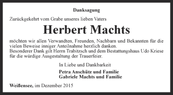Traueranzeige von Herbert Machts von Thüringer Allgemeine