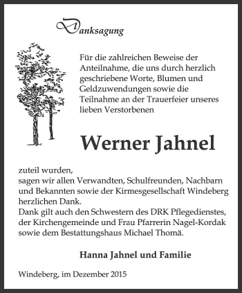 Traueranzeige von Werner Jahnel von Thüringer Allgemeine, Thüringische Landeszeitung