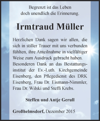 Traueranzeige von Irmtraud Müller von Ostthüringer Zeitung