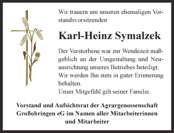 Traueranzeige von Karl-Heinz Symalzek von Thüringer Allgemeine, Thüringische Landeszeitung