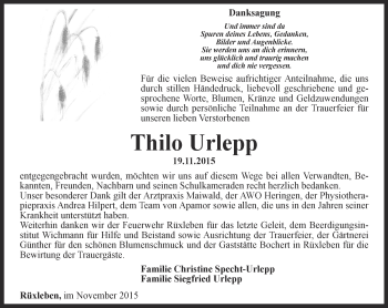 Traueranzeige von Thilo Urlepp von Thüringer Allgemeine